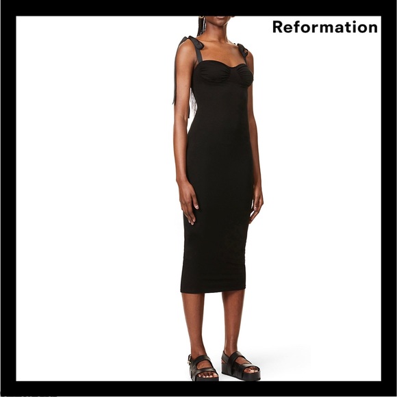 Reformation Dresses & Skirts - NEW REFORMATION BLACK RIBBON STRAP MIDI DRESS